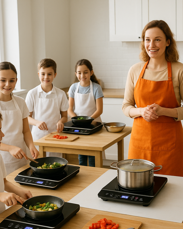 Kids Cooking Class with induction burners
