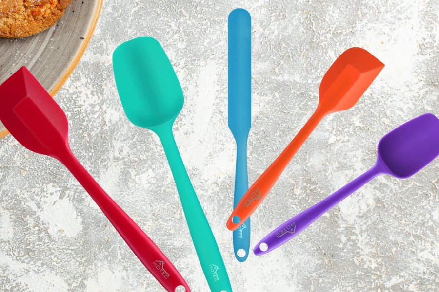 HOTEC Heat Resistant 600℉ Food Grade Silicone Rubber Spatula Set for Baking, Cooking, and Mixing Non Stick Dishwasher Safe BPA-Free Multicolor Set of 5
